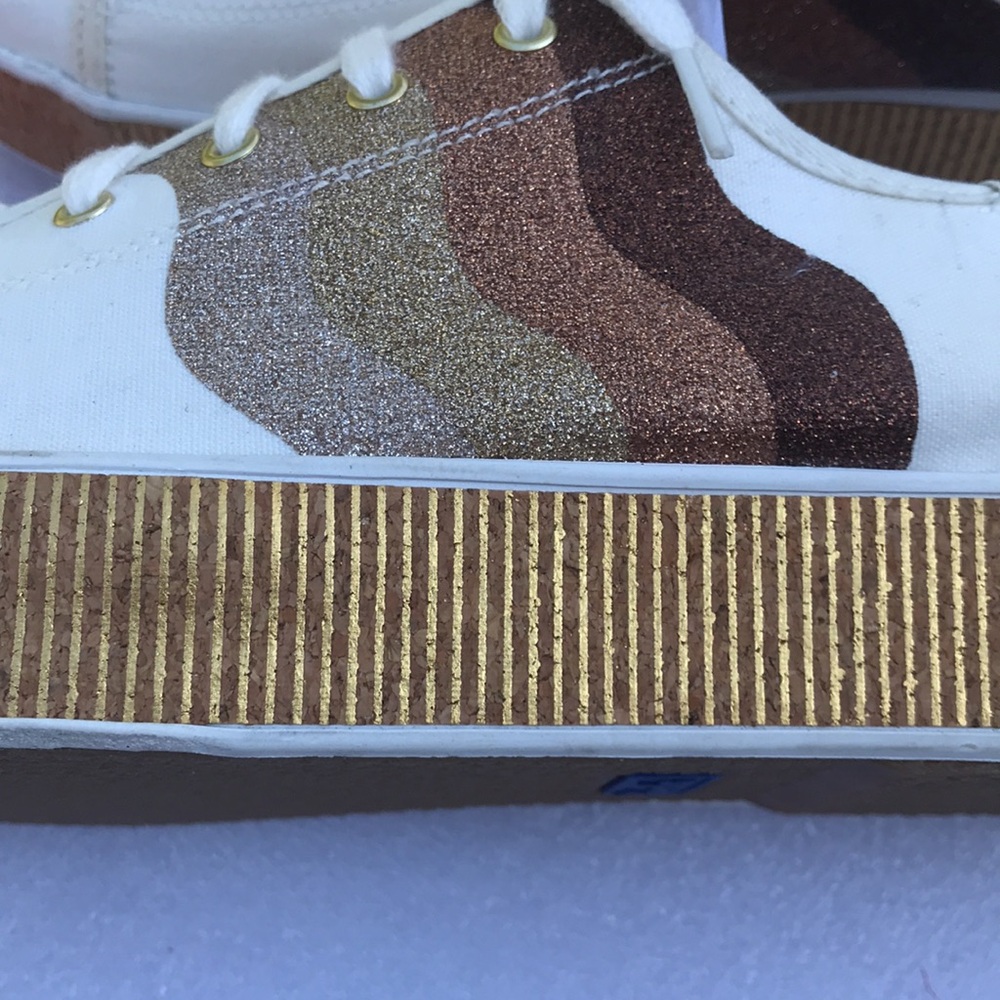 Keds New sneakers w Gold bronze laceUp Triple Kick Canvas wedge sneakers 9.5 - Picture 2 of 14